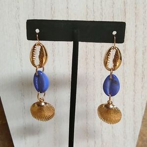 😻 3 For $15 Blue Cowrie & Clam Dangle Earrings